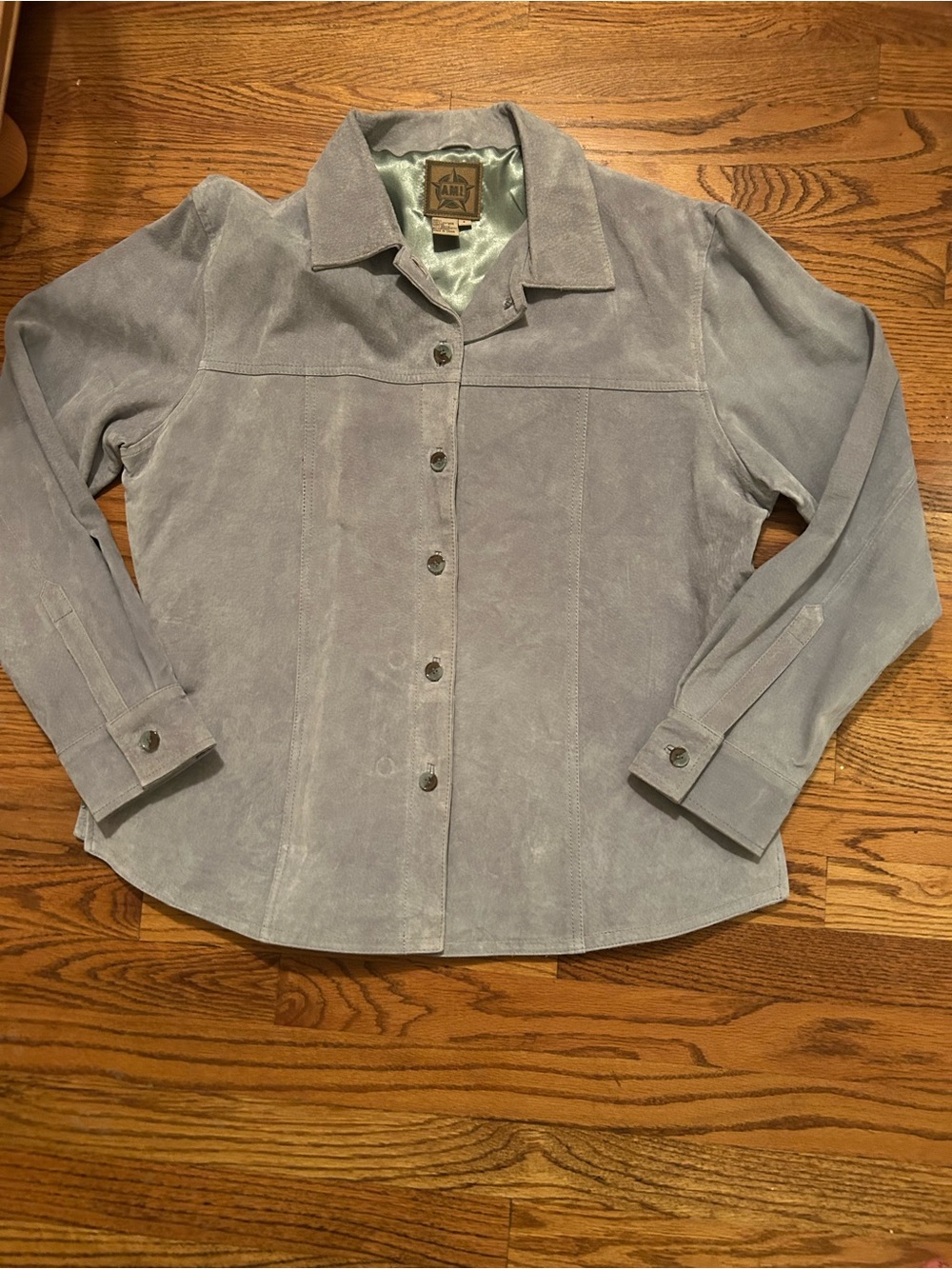 AMI Women’s Sz L Vintage/Retro Inspired Baby Blue Leather Button Up Jacket